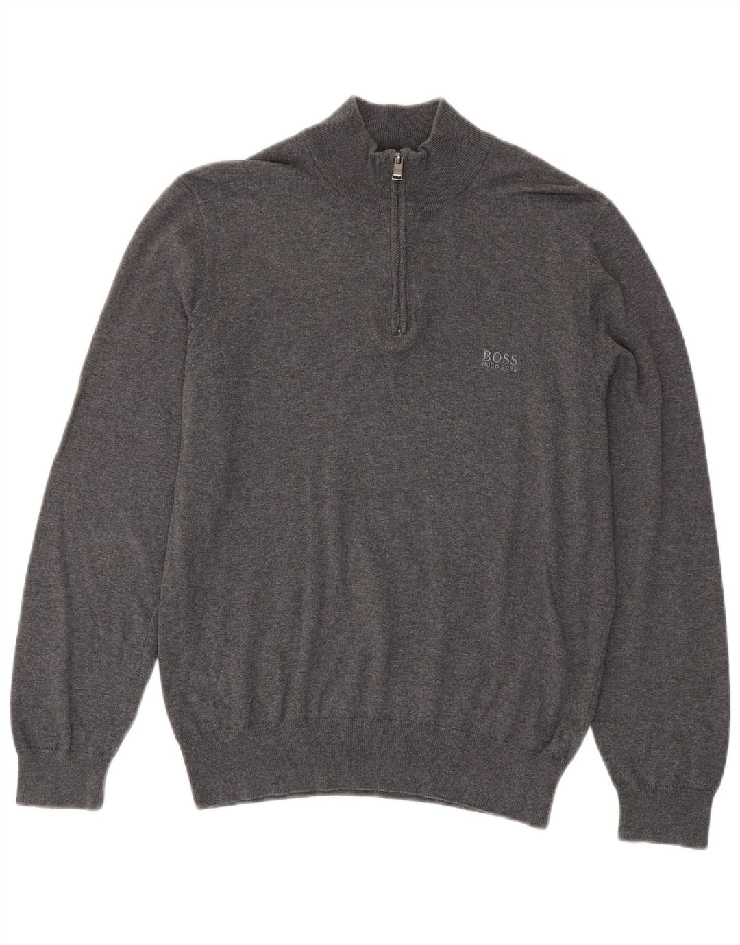 Hugo Boss Herren-Pullover mit Reißverschluss am Hals, kleine graue Baumwolle
