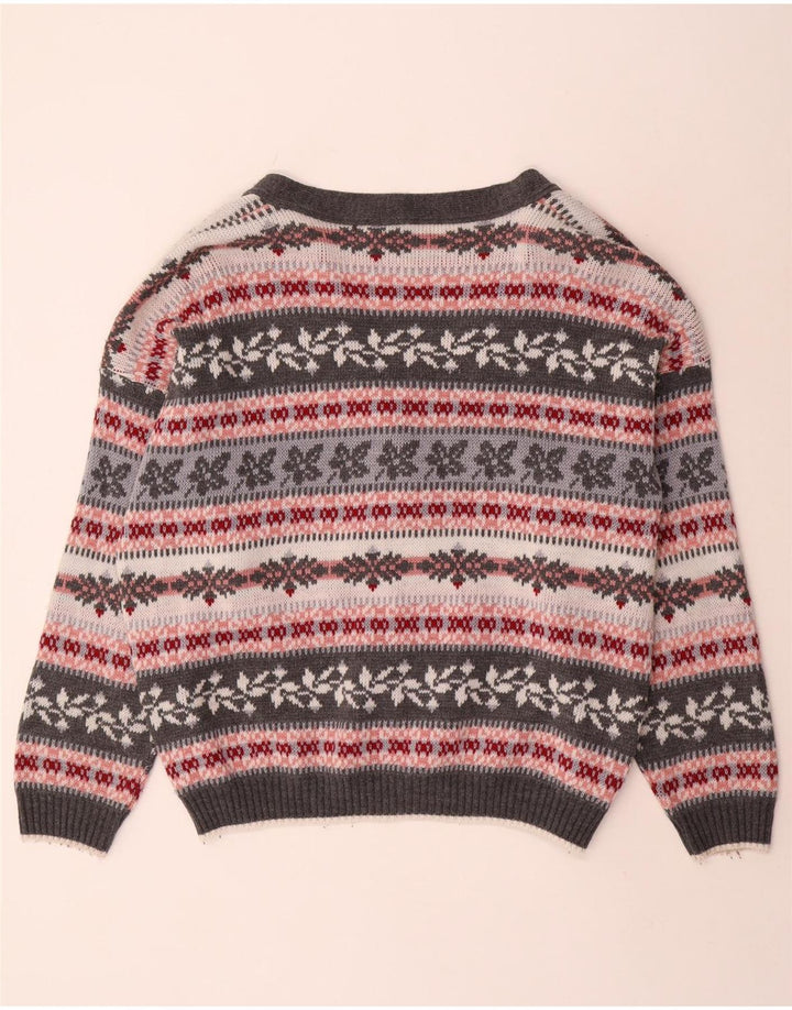 Vintage Damen Oversized Cardigan Pullover UK 14 Mittelgrau gestreift aus Acryl