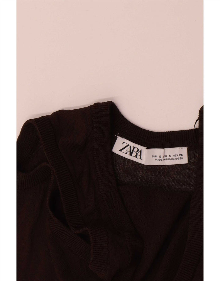 Zara Damen Weste Top UK 8 Small Braune Viskose