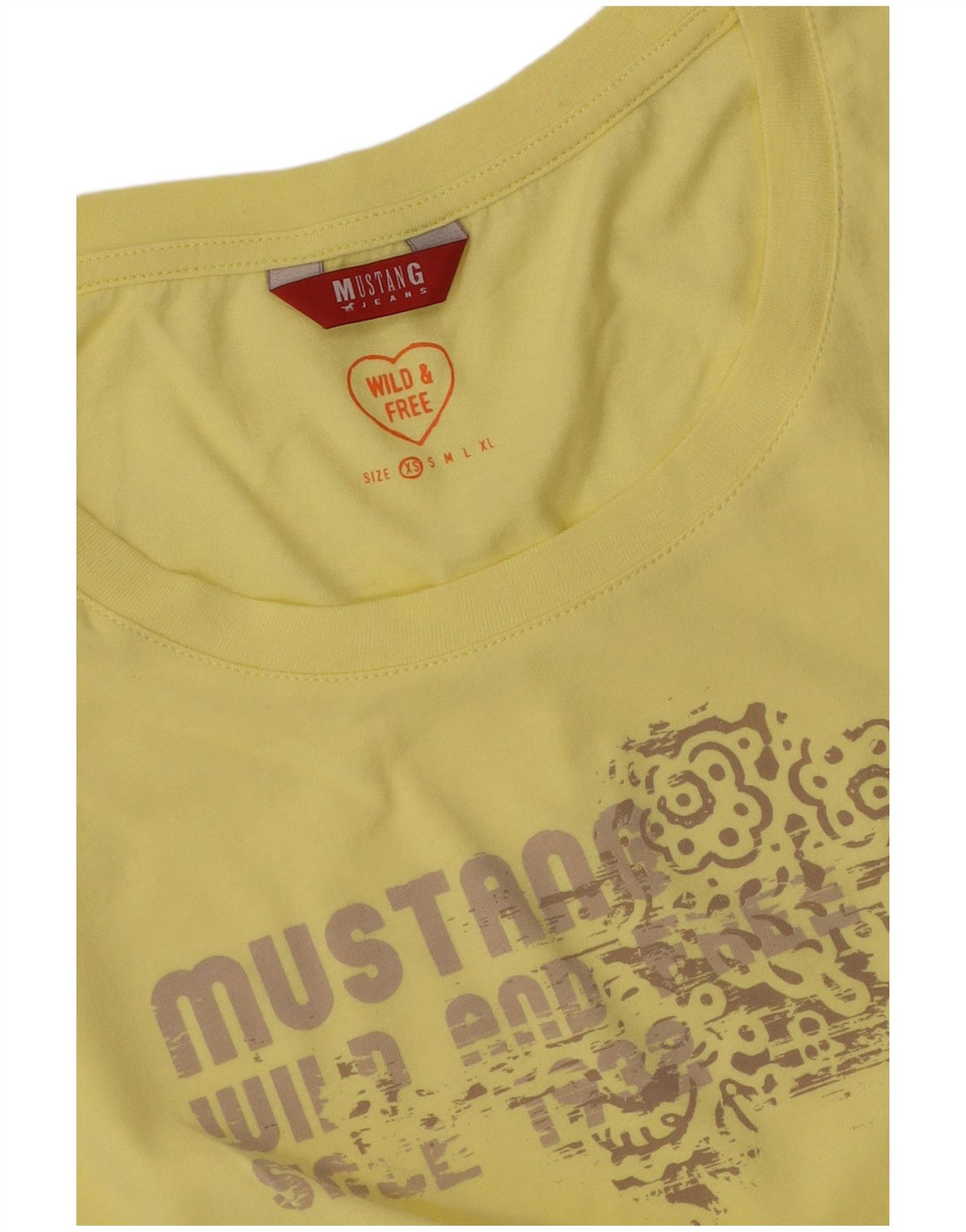 MUSTANG Damen Grafik T-Shirt Top UK 6 XS Gelb