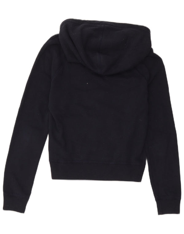Hollister Womens Graphic Crop Hoodie Pullover UK 12 Medium Marineblau Baumwolle