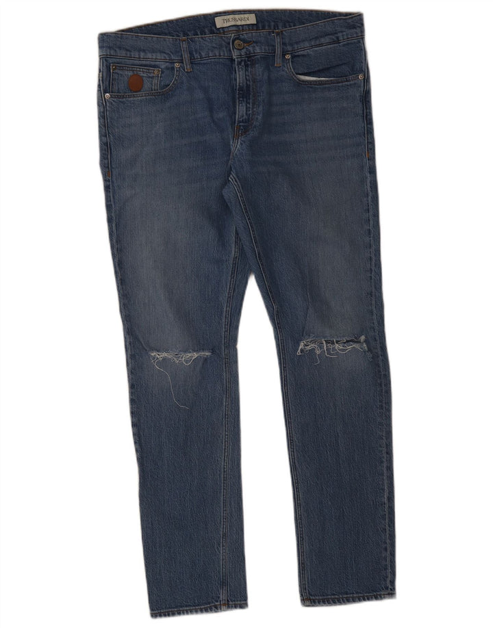 Trussardi Herren Distressed Slim Jeans W34 L31 Blau