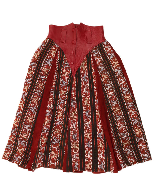 Vintage Damen High Waist Flared Rock W26 Klein Rot Geometrisch Ethno
