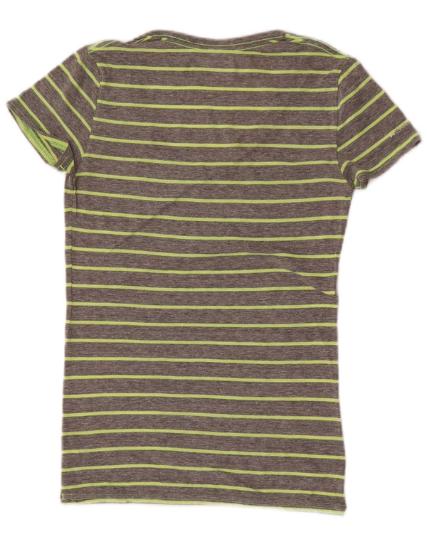 Under Armour Damen Heat Gear T-Shirt Top UK 4 XS grau gestreift aus Baumwolle