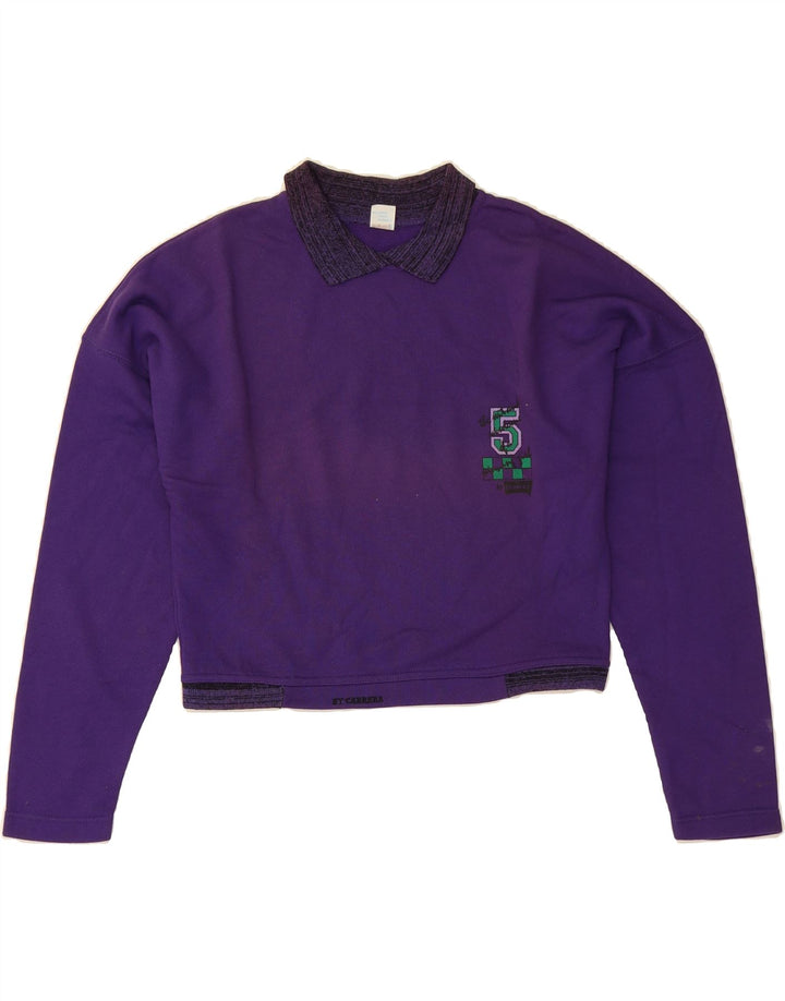 CARRERA Womens Crop Sweatshirt Jumper UK 14 Medium Purple Cotton Vintage Carrera and Second-Hand Carrera from Messina Hembry 