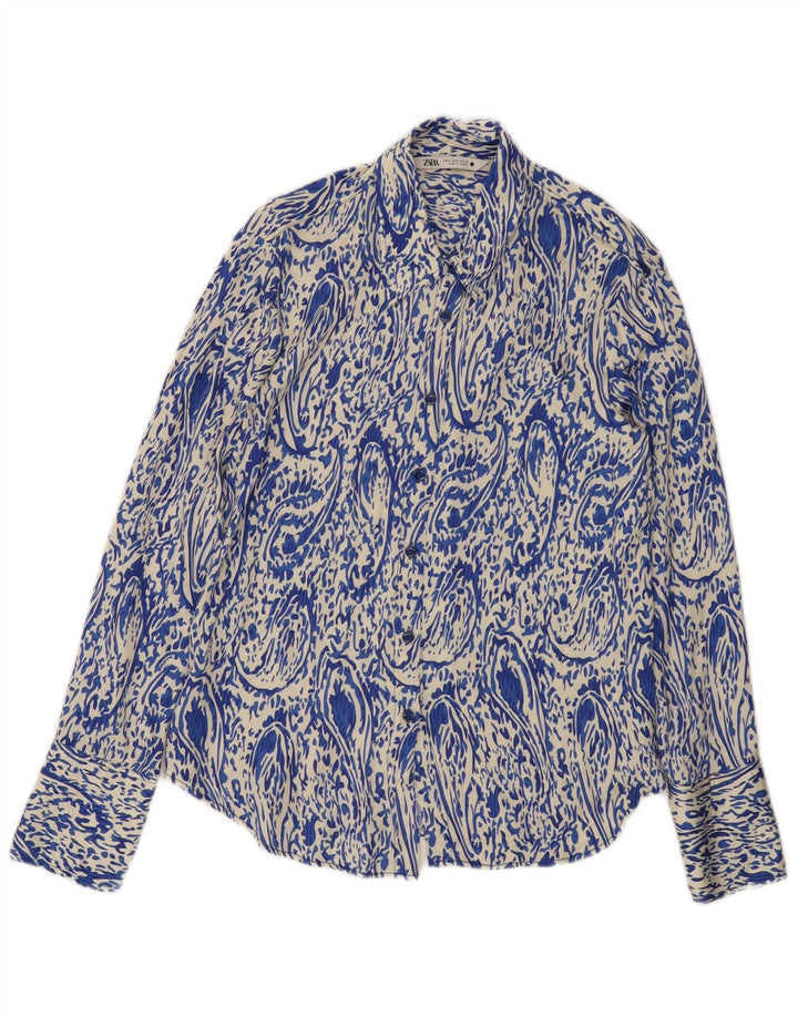 Zara Damen-Hemd mit lockerer Passform, UK 10, kleines blaues Paisleymuster