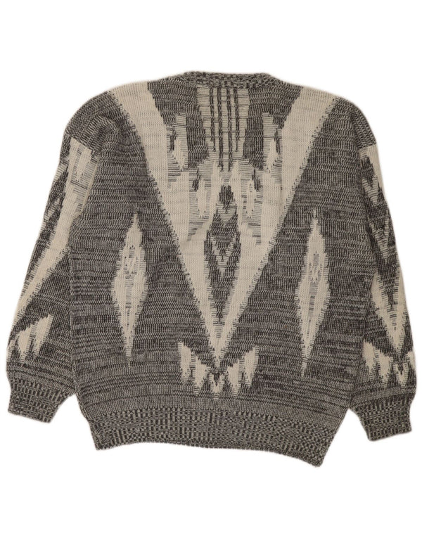 Vintage Damen Pullover mit U-Boot-Ausschnitt IT 50 XL Grau Geometrisch Polyacryl