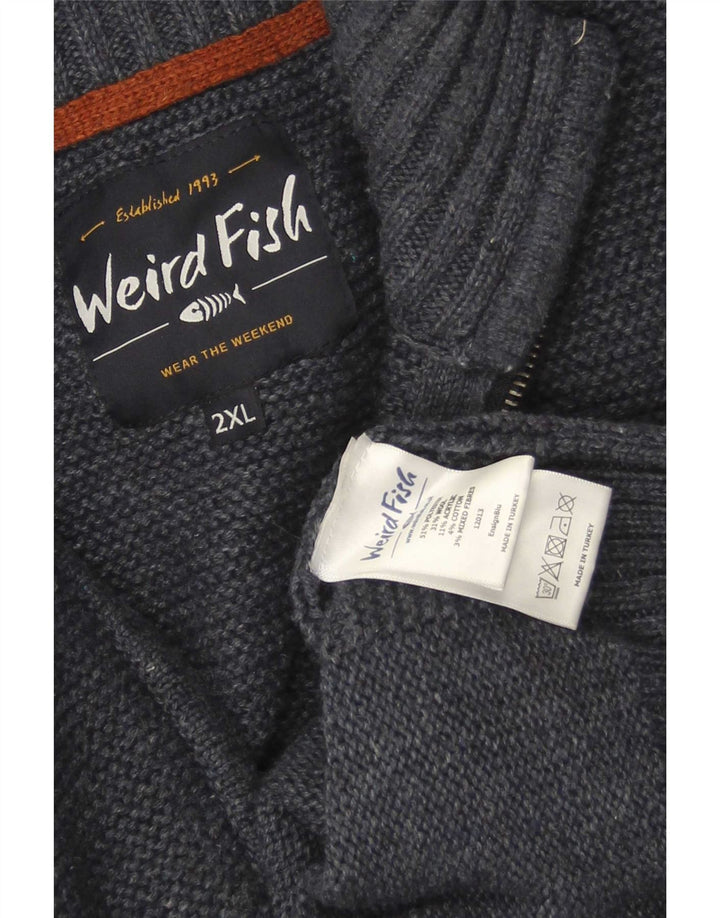 Weird Fish Herren-Pullover mit Reißverschluss am Hals, 2XL, Marineblau, Polyester