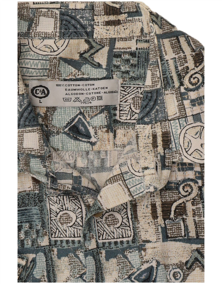 C&A Herren-Kurzarmhemd, groß, beige, geometrische Baumwolle