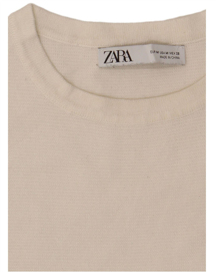 Zara Damen Crop T-Shirt Top UK 12 Mittelweiß Farbblock