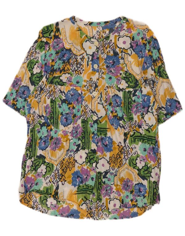 Vintage Damen Kurzarm-Hemdbluse UK 14 Großes mehrfarbiges Blumenmuster