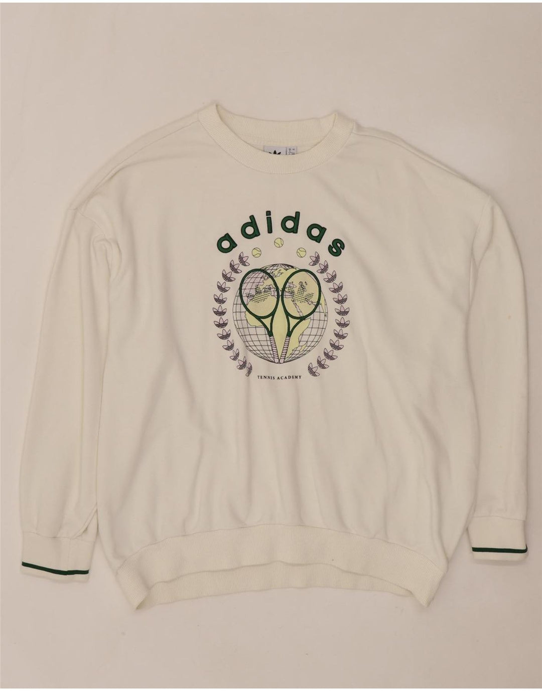 ADIDAS Damen-Sweatshirt in Übergröße mit Grafik, UK 8, Größe S, weiße Baumwolle