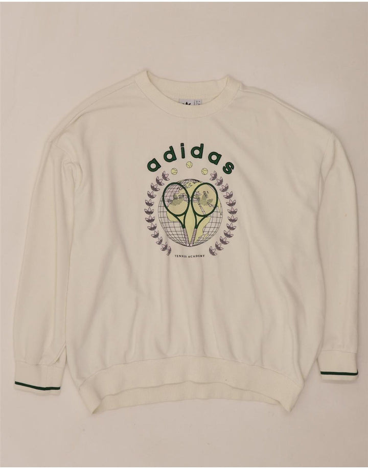 ADIDAS Damen-Sweatshirt in Übergröße mit Grafik, UK 8, Größe S, weiße Baumwolle
