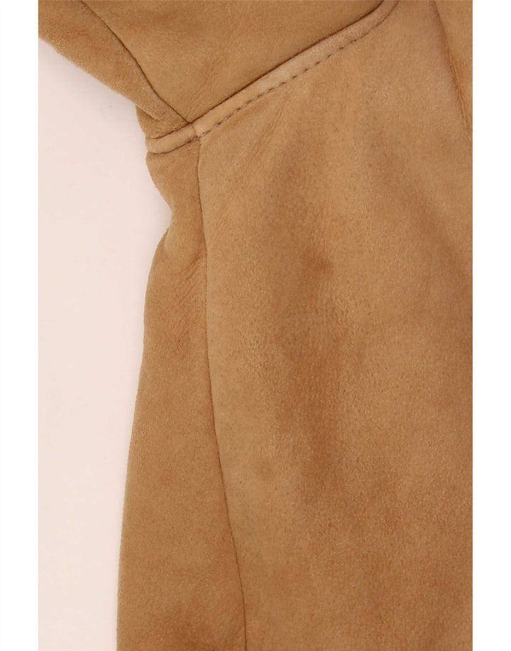 Vintage Damen Lammfelljacke mit Kapuze UK 12 Medium Beige