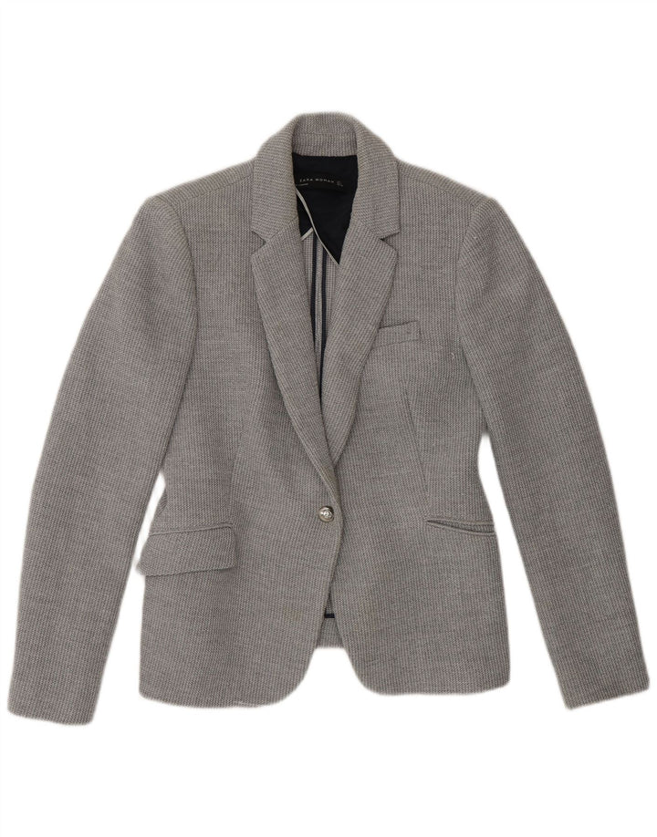 Zara Damen 1-Knopf-Blazerjacke UK 16 Large Grau Polyester