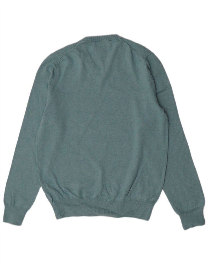 Marks & Spencer Herren-Pullover mit V-Ausschnitt aus mittelblauer Baumwolle