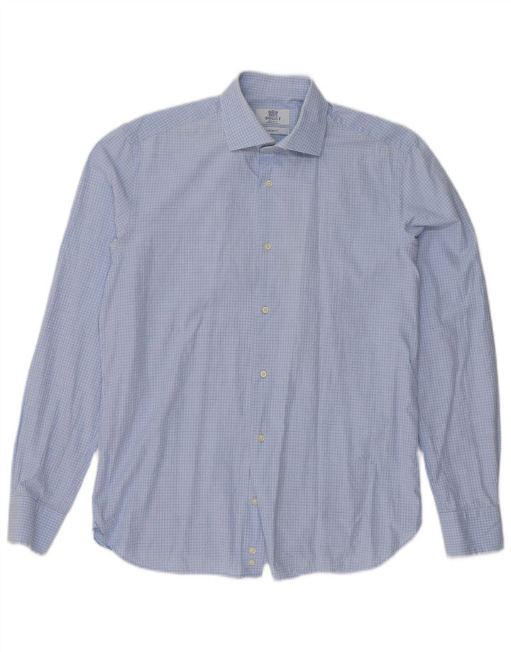 Boggi Herren Milano Custom Fit Hemd Größe 39 15 1/2 Mittelblaues Gingham