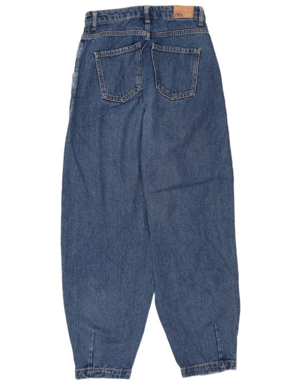 Zara Damen Balloon High Waist Tapered Jeans EU 34 2XS W24 L26 Blaue Baumwolle