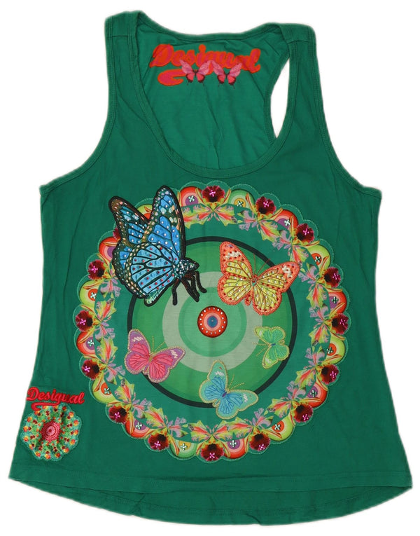 Desigual Womens Graphic Vest Top UK 12 Mittelgrünes Blumenmuster