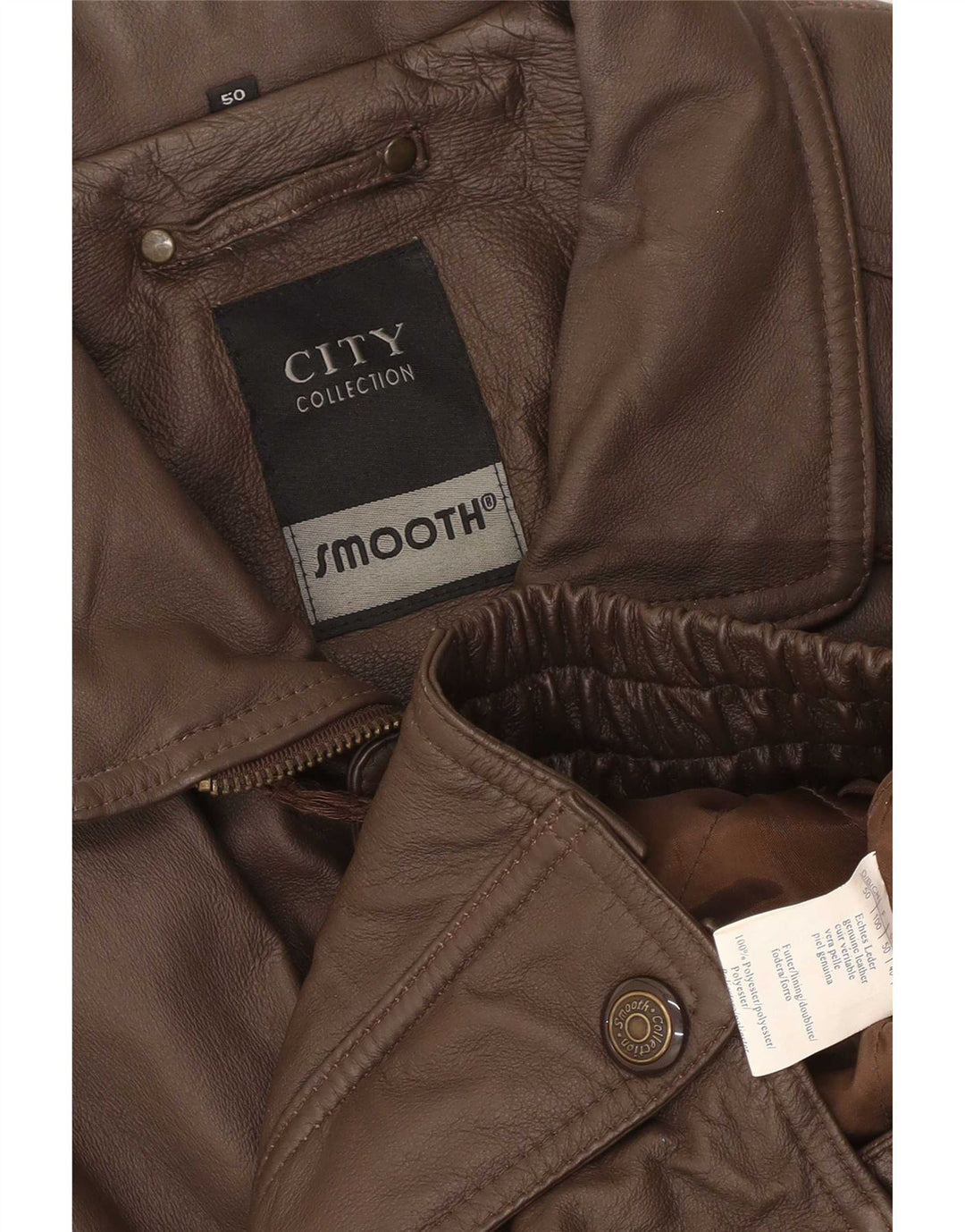 Glatte Herren-Bomber-Lederjacke IT 50, großes braunes Leder