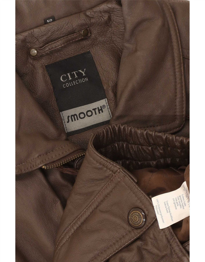 Glatte Herren-Bomber-Lederjacke IT 50, großes braunes Leder