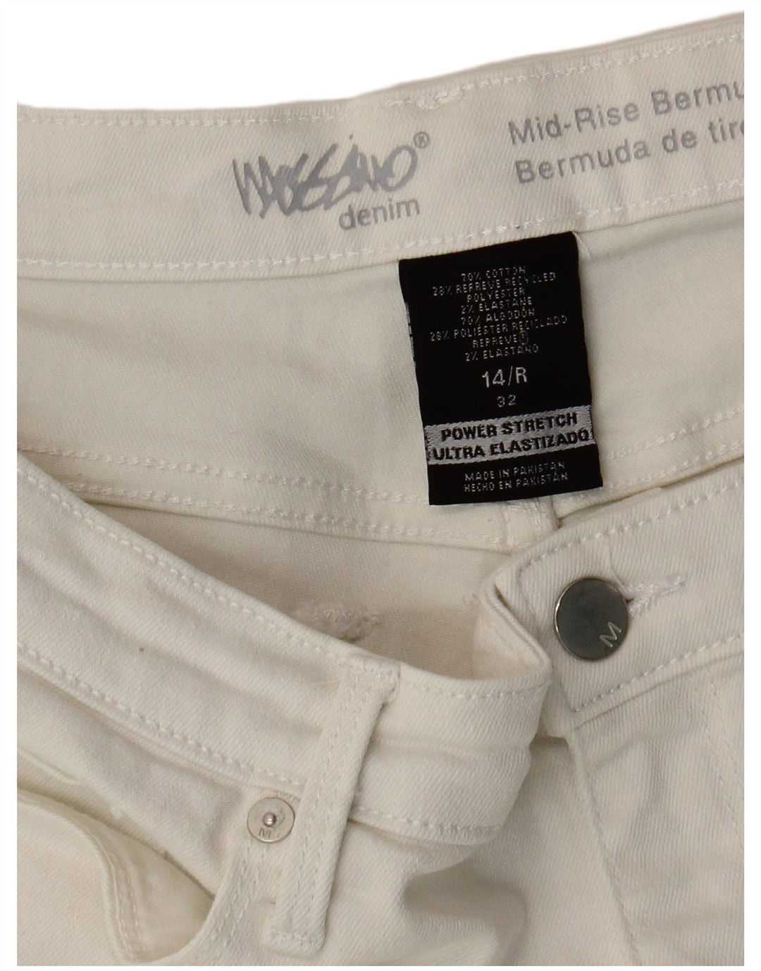 Mossimo Damen Mid Rise Bermuda Denim Shorts US 14 Large W32 Weiße Baumwolle