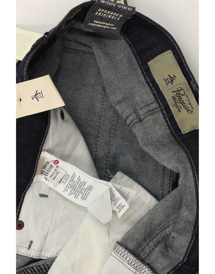 Penguin Herren Slim Jeans W36 L34 Marineblaue Baumwolle