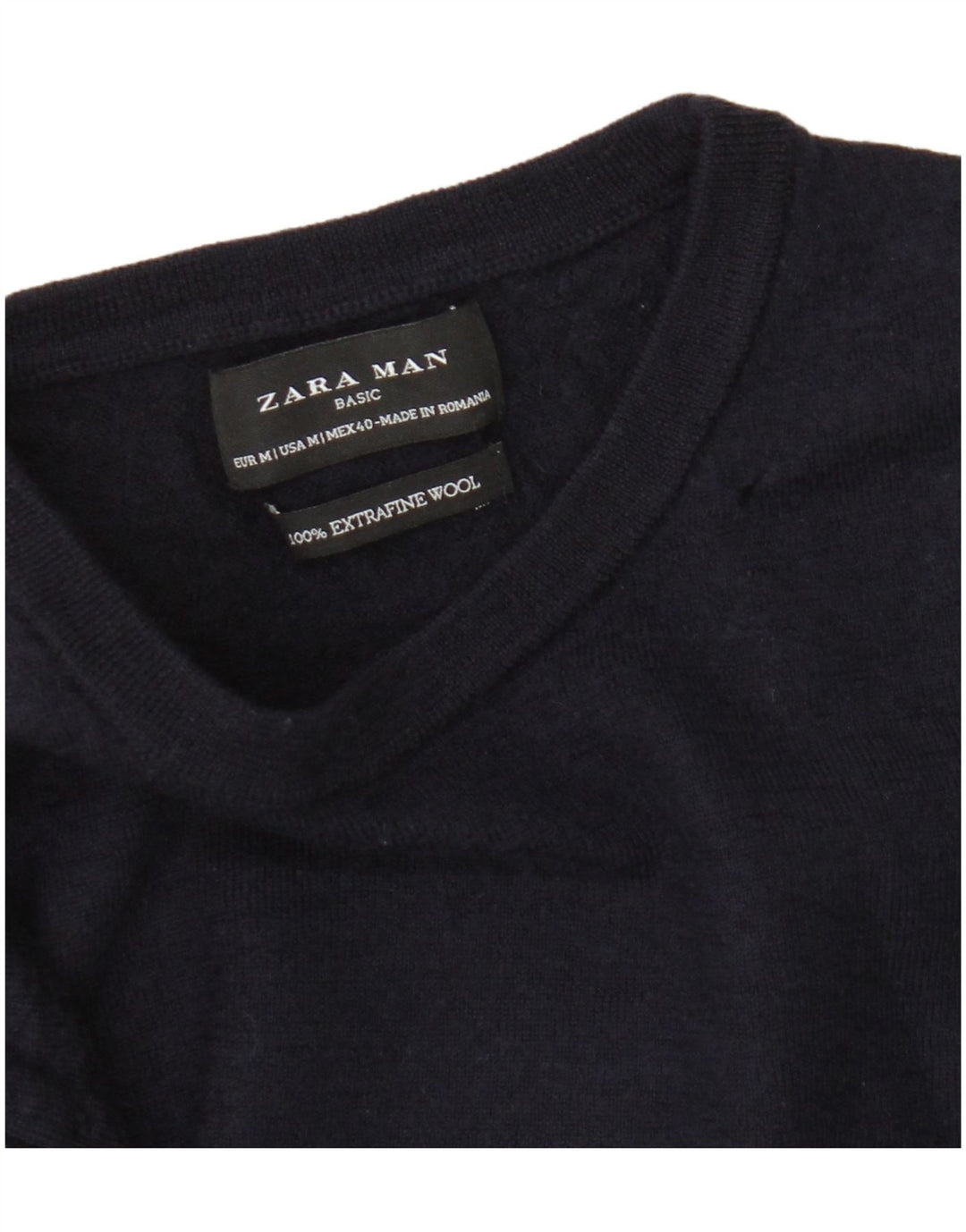 Zara Herren-Pullover mit Rundhalsausschnitt, mittlere marineblaue Wolle