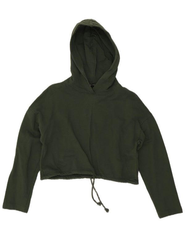 Zara Damen Crop Hoodie Pullover UK 14 Mittelgrüne Baumwolle