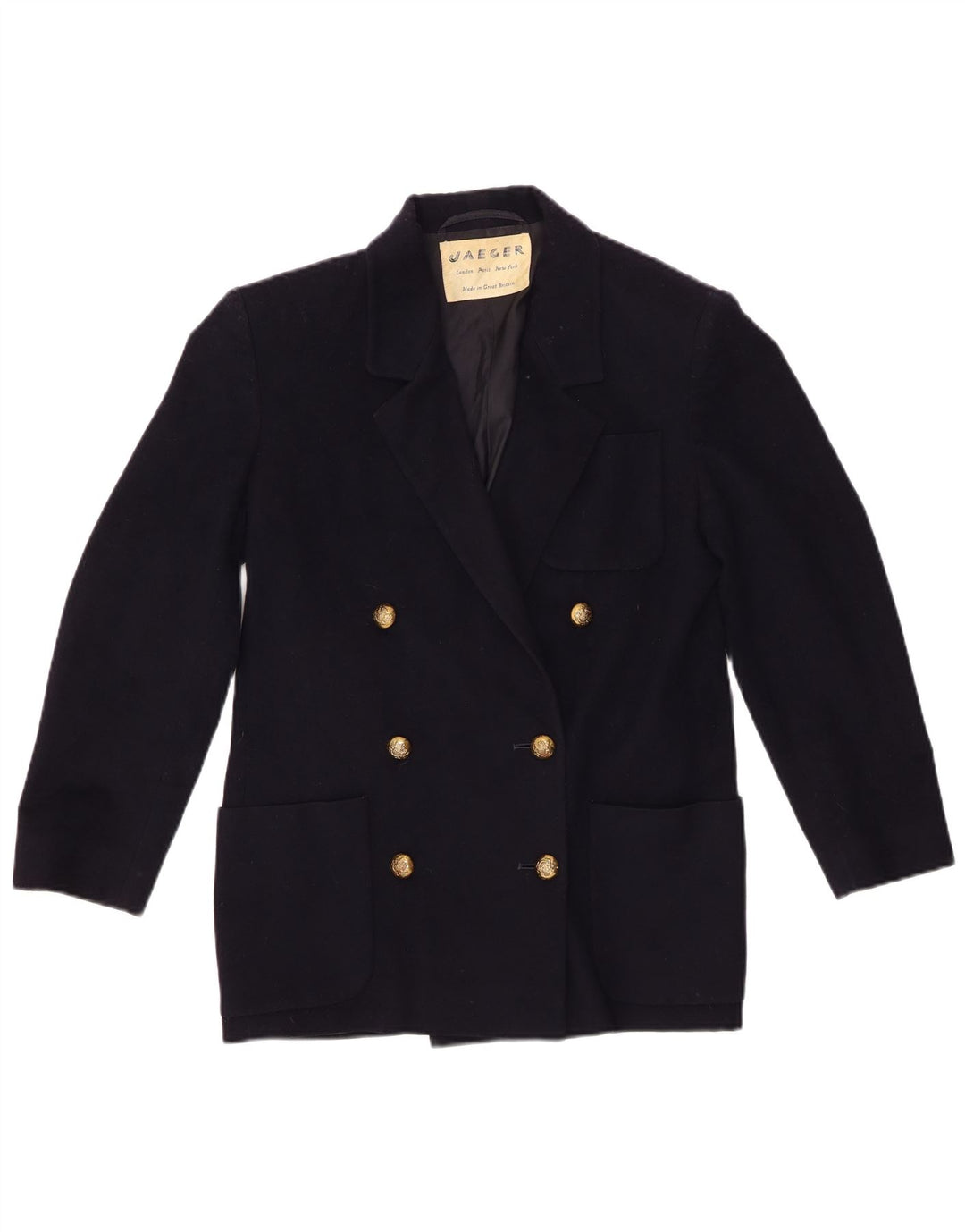 Jaeger Damen Zweireihige Blazerjacke UK 6 XS Marineblaue Schurwolle