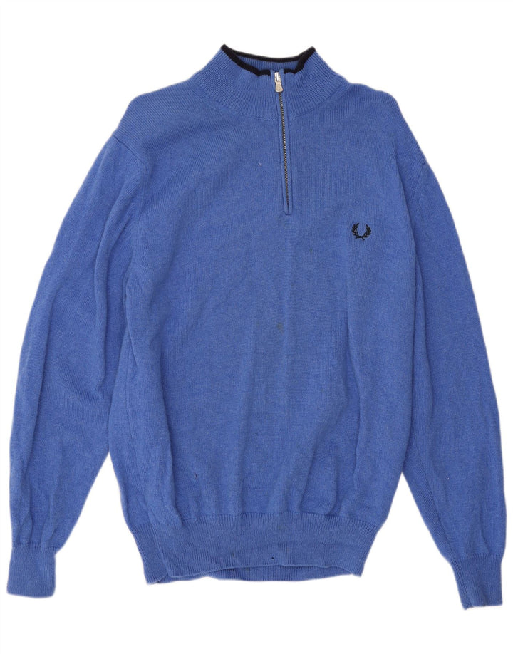 Fred Perry Herren-Pullover mit Reißverschluss am Hals, mittelblaue Wolle