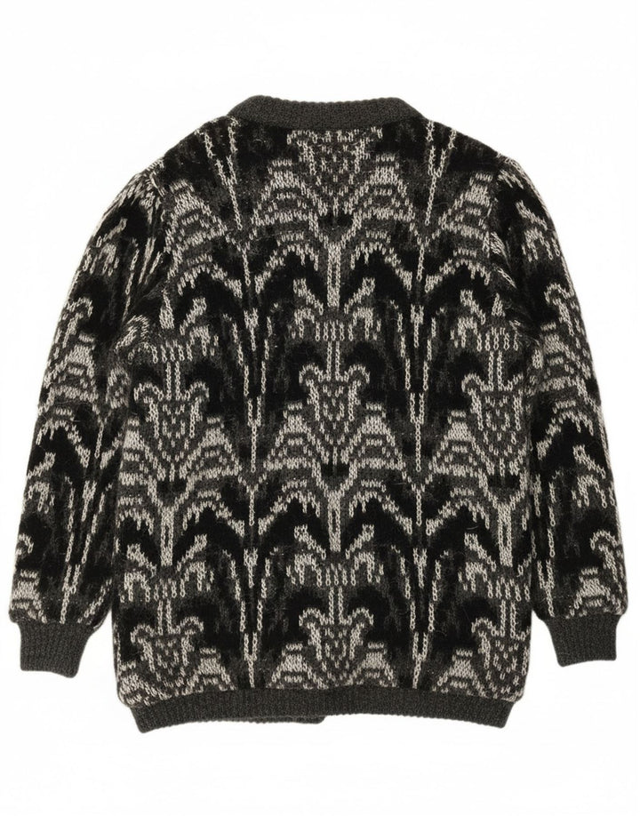 NOUVA MODA Womens Abstract Pattern Cardigan Sweater UK 16 Large Grey