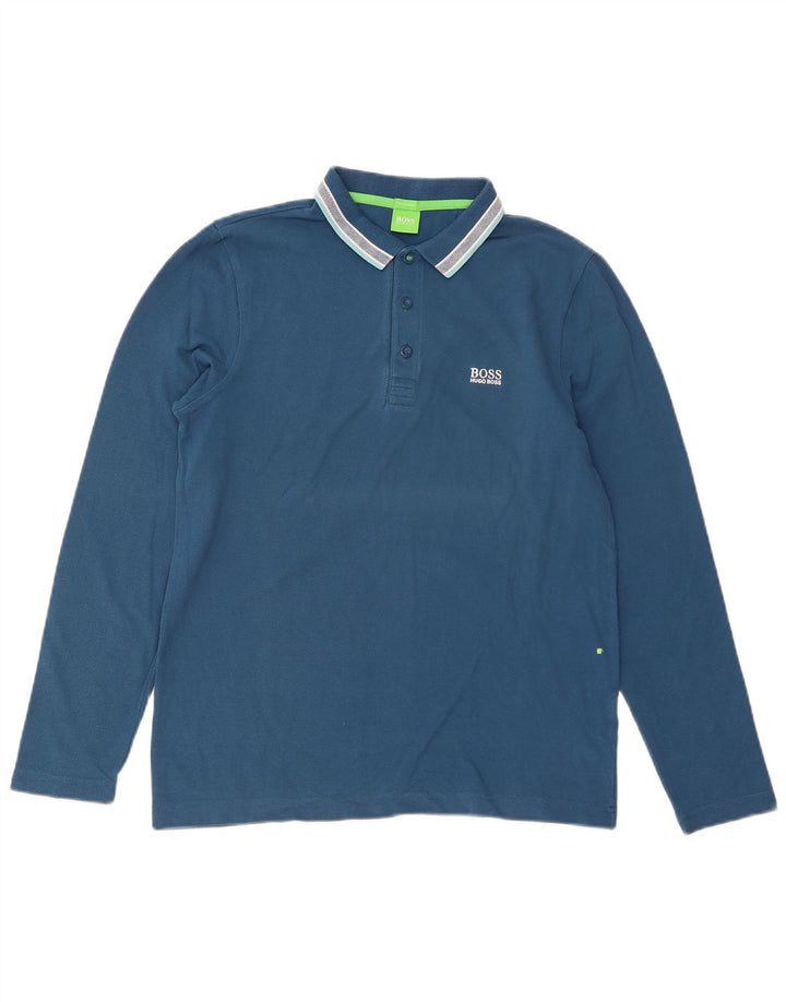 HUGO BOSS Herren Langarm-Poloshirt mit normaler Passform, klein, Blau