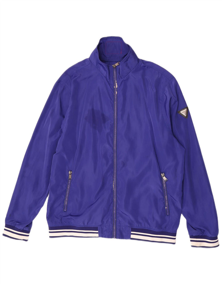 Guess Herren-Trainingsanzugoberteil, Jacke, 2XL, blaues Farbblock-Polyester