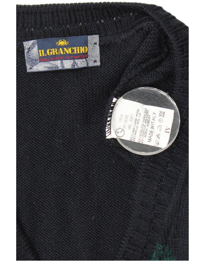 Il Granchio Herren-Strickjacke, mittlere marineblaue geometrische Wolle