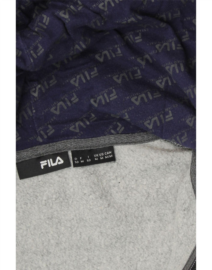 FILA Mens Graphic Zip Hoodie Sweater Medium Grey Cotton Vintage Fila and Second-Hand Fila from Messina Hembry 