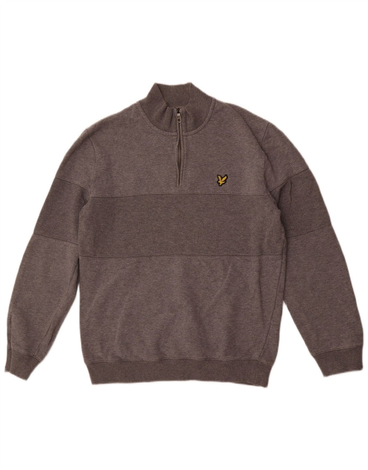 Lyle & Scott Herren-Sweatshirt mit Reißverschluss am Hals, mittelgraue Colourblock-Baumwolle