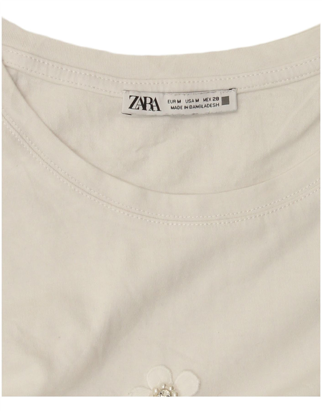 Zara Damen T-Shirt Top UK 14 Mittelweiß geblümt