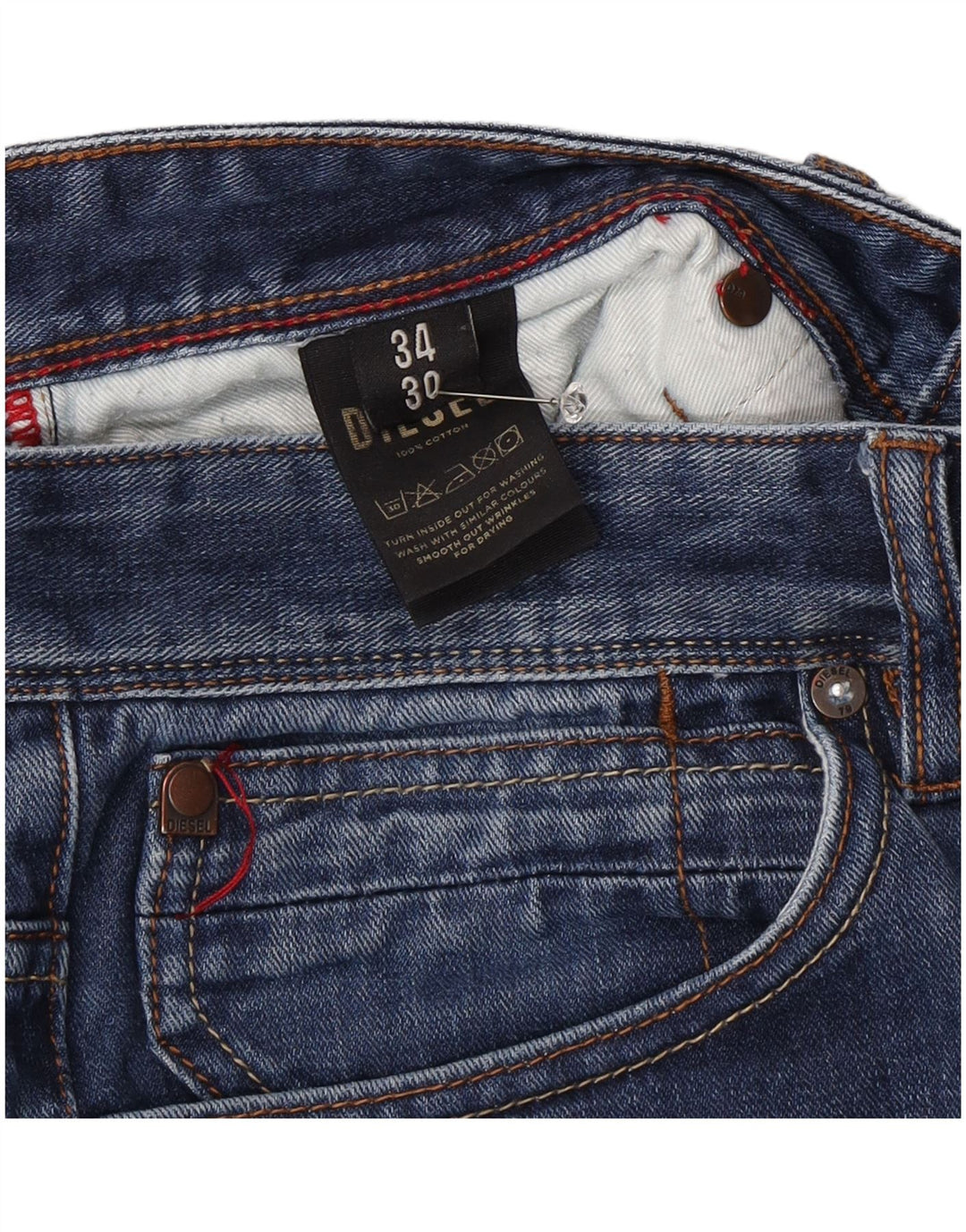 Diesel Herren Straight Jeans W34 L30 Blaue Baumwolle