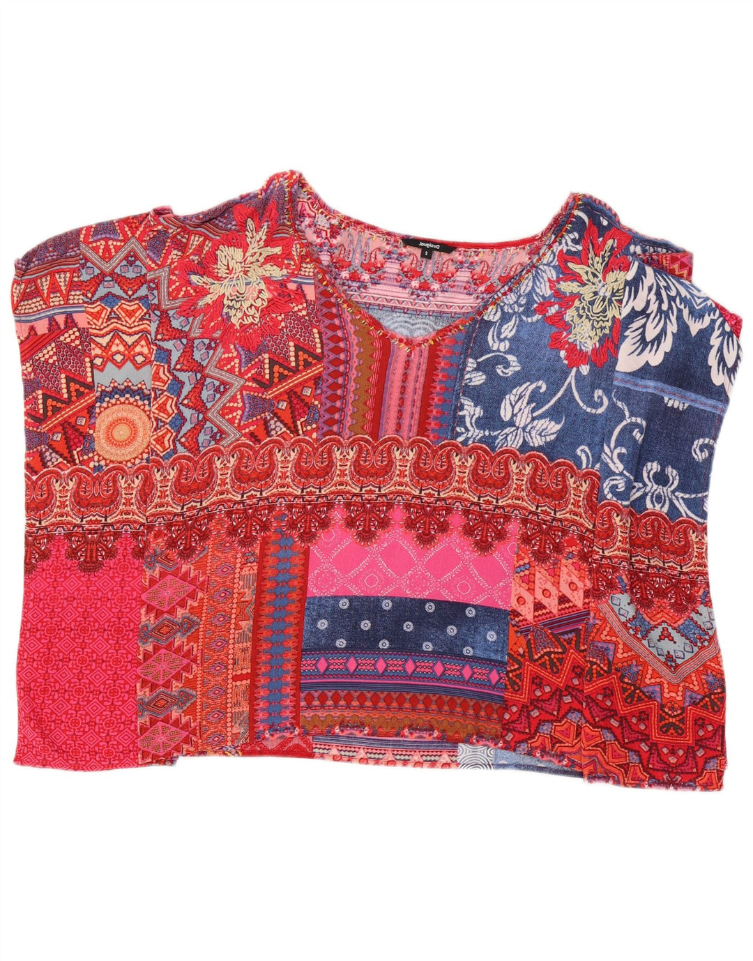 Desigual Damen Poncho-Blusenoberteil UK 10 Kleines mehrfarbiges Patchwork