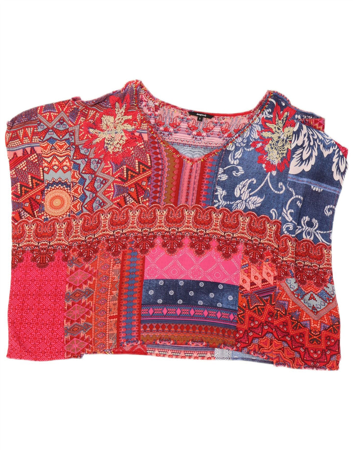 Desigual Damen Poncho-Blusenoberteil UK 10 Kleines mehrfarbiges Patchwork