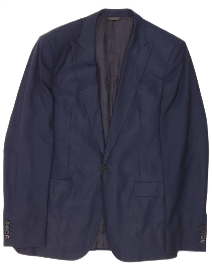Calvin Klein Herren 1-Knopf-Blazerjacke IT 48 Mittelmarineblaue Wolle
