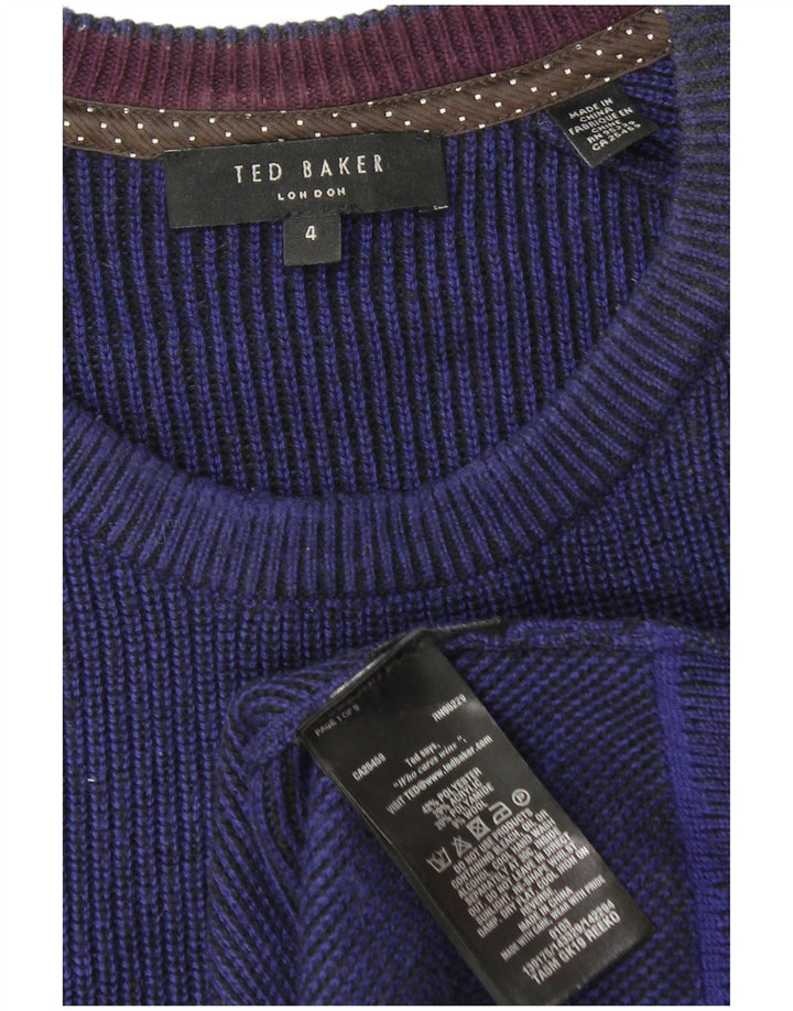 Ted Baker Herren-Pullover mit Rundhalsausschnitt, Größe 4, groß, marineblaues Polyester