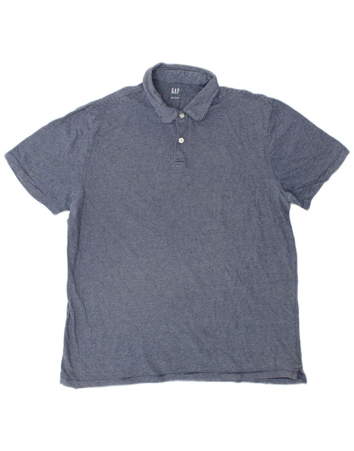 Gap Herren-Poloshirt, groß, blau gestreift, Baumwolle