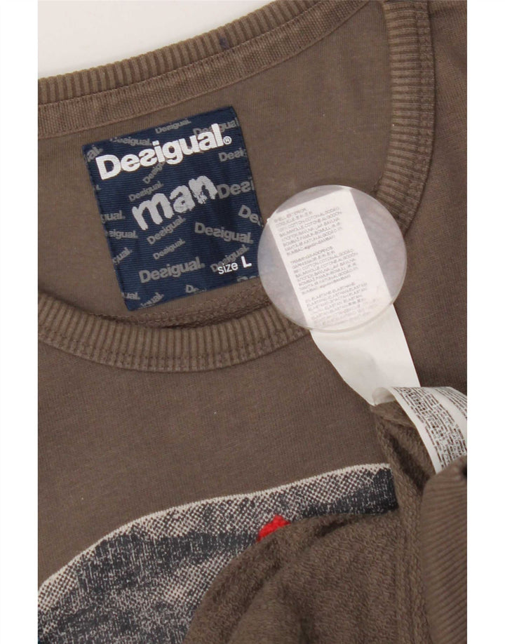 Desigual Herren Grafik-Sweatshirt-Pullover, große graue Baumwolle