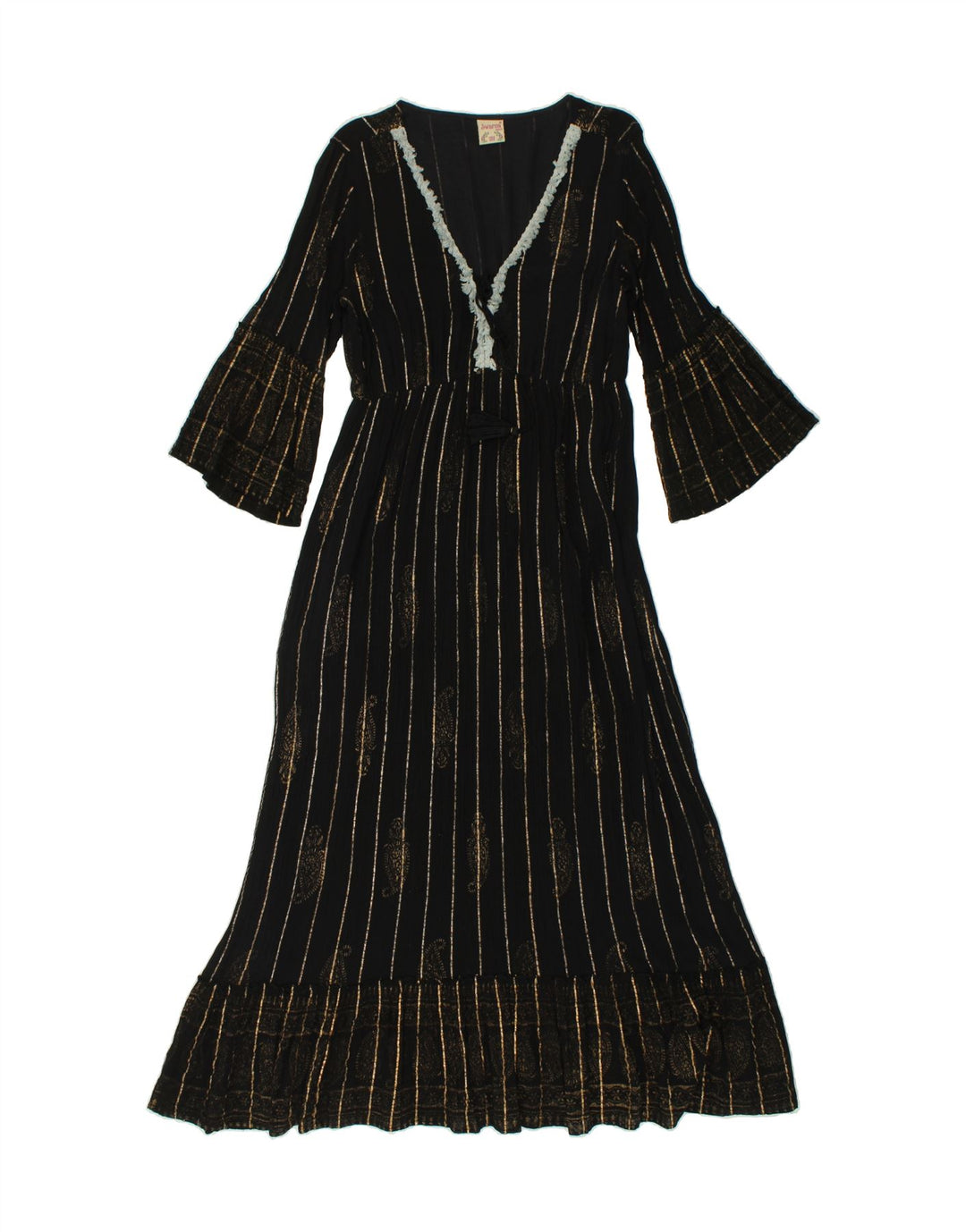 VINTAGE Damen Maxikleid mit 3/4-Ärmeln, Einheitsgröße, schwarz gestreift