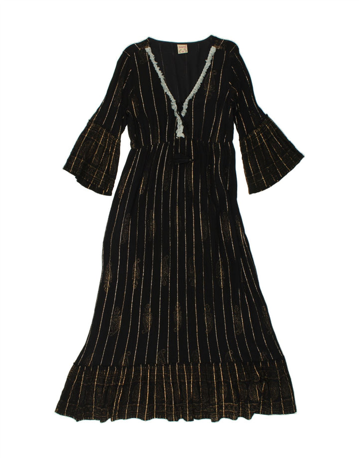 VINTAGE Damen Maxikleid mit 3/4-Ärmeln, Einheitsgröße, schwarz gestreift