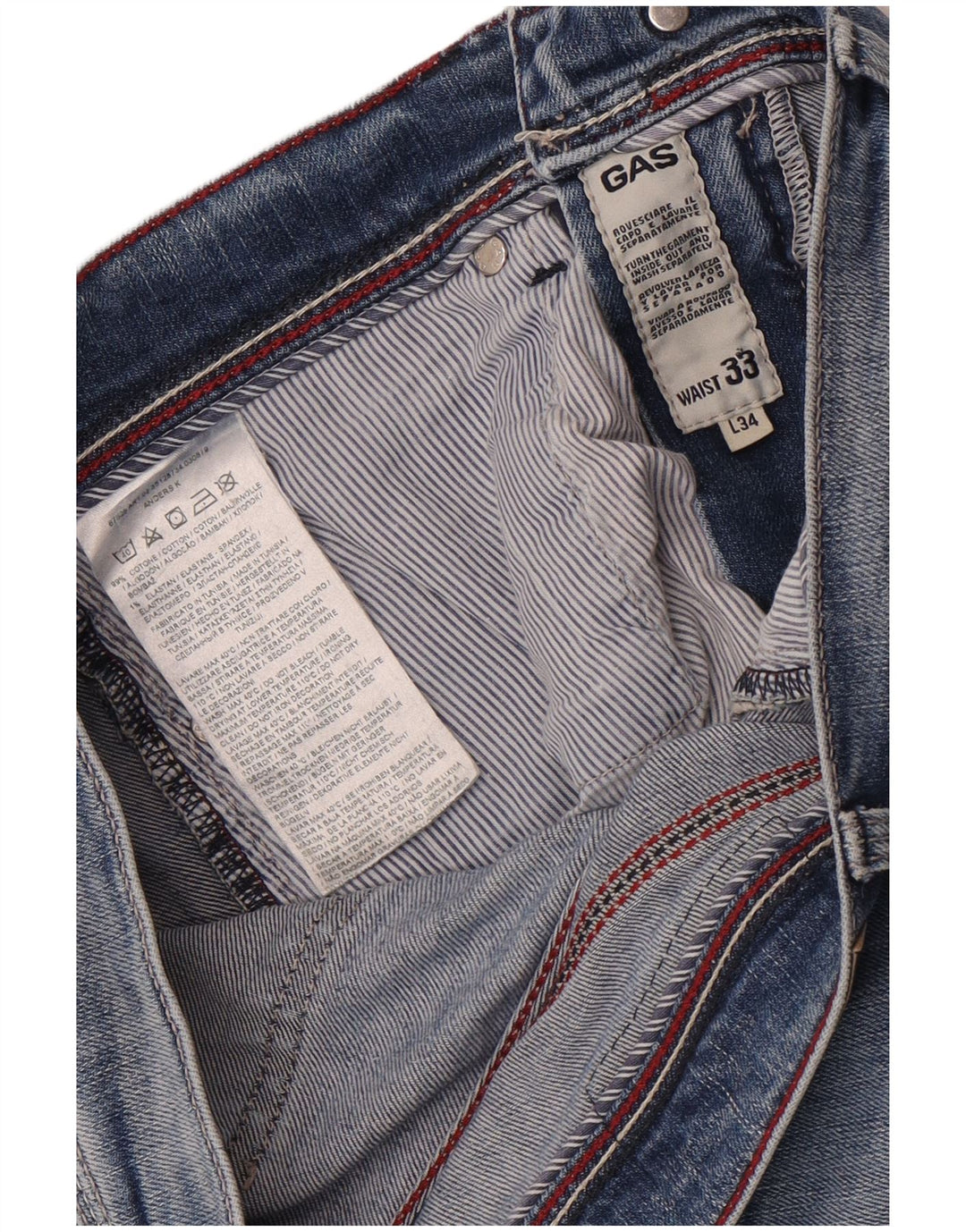 Gas Herren Anders Slim Jeans W33 L30 Blaue Baumwolle