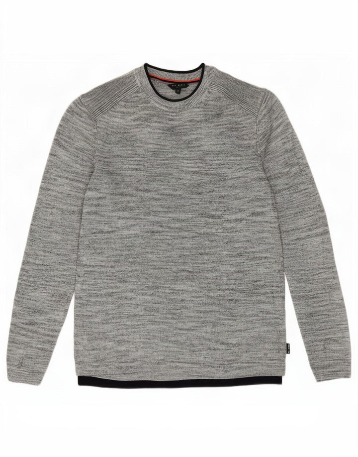 Ted Baker Herren-Pullover mit Rundhalsausschnitt, Größe 3, mittelgrau meliertes Leinen