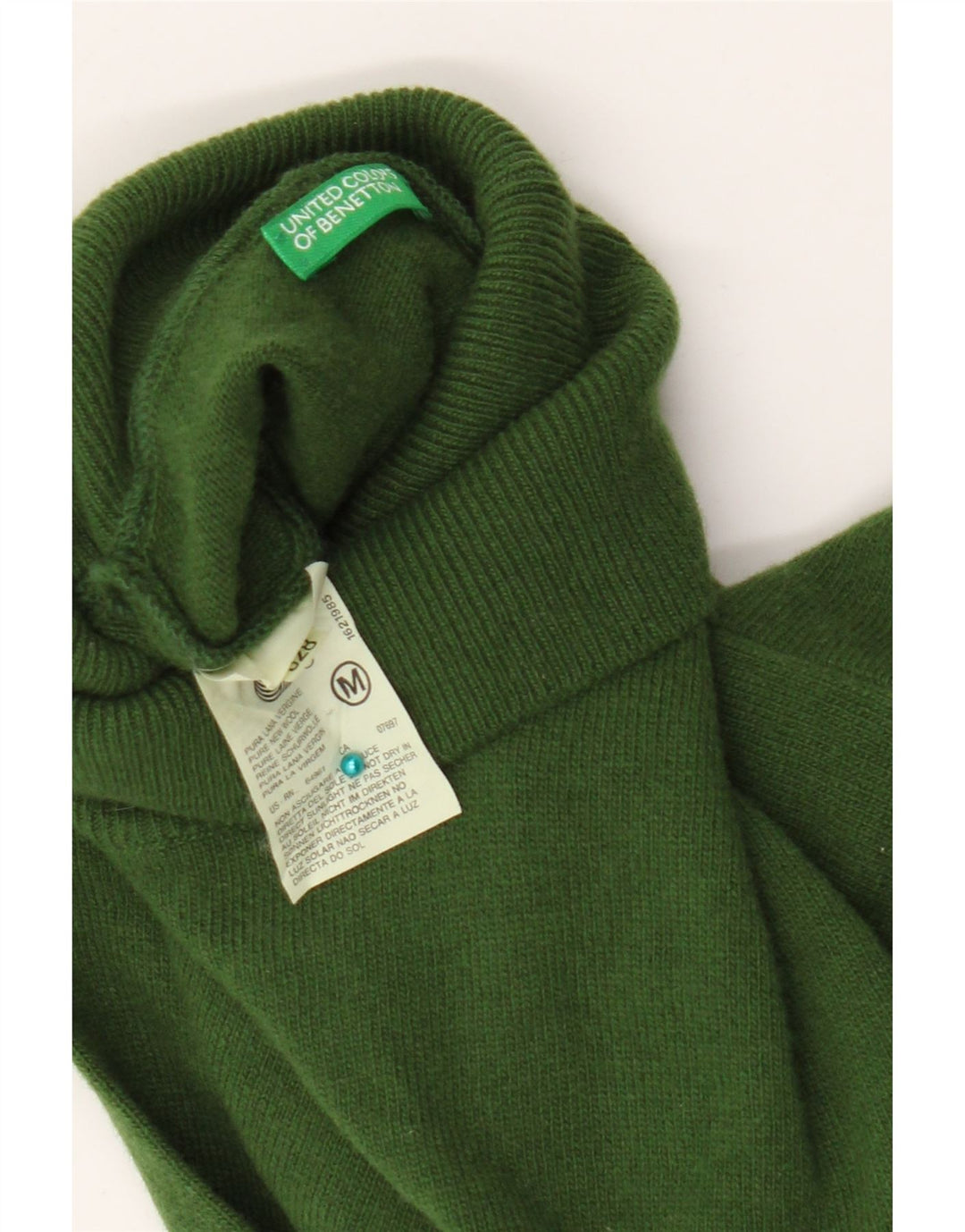 Benetton Damen-Pullover mit Rollkragen, UK 14, mittelgrüne Schurwolle